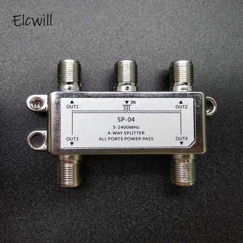 4 Way 4 Channel Satellite signal splitter 5-2400MHz F Type 4-way 4-channel Zinc Die-cast Housing Satellite TV Receiver