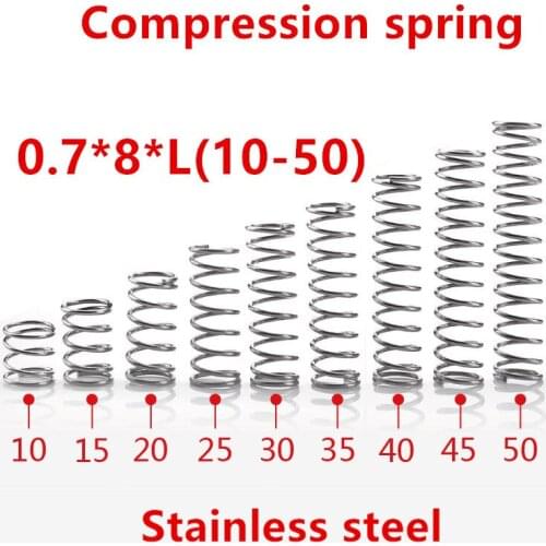 50pcs/lot 0.7*8*10/15/20/25/30/35/40/45/50mm spring 0.7mm stainless steel Micro small Compression spring