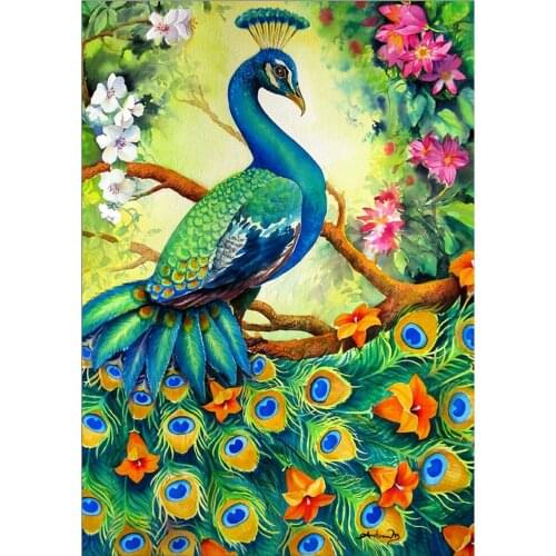 Round full diamond 5d animal diamond painting Pavo muticus flowers DIY diamond embroidery kit home decoration ornaments