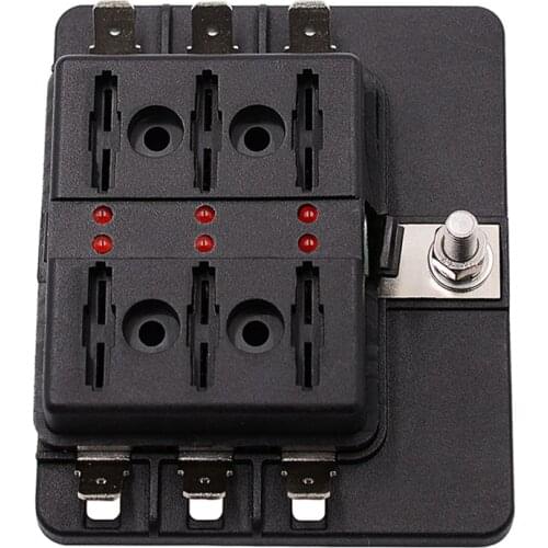 6 Way Standard Blade LED Fuse Box Holder with Failure Light 12V/24V for Car Boat Marine Trike Car Accessories Blade Fuse Box