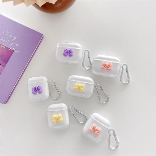 For Airpods Case 3D Cute Bowknot Clear Air Shockprrof Portable Cover For Airpods Airpods Pro Soft Clear Silicone Cases Capa IMD