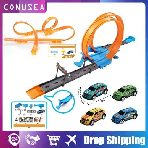 Diy Railway Track Toy Stunt Racing Car Diy Traffic Toy Musical Catapult Train Interactive Building Blocks Gifts Toys for Boys