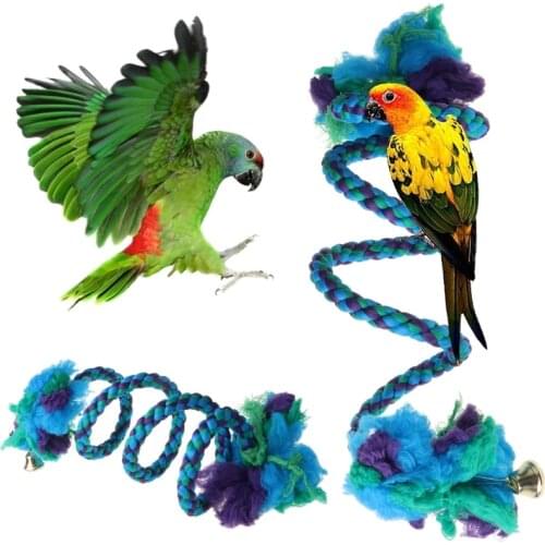 Purple Blue Bird Swing Toy Hanging Parrot Spiral Rope Toys with Bells Chewing String Perch Cage Decoration Birds Supplies