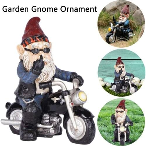 Garden Gnome Ornament Funny Sculpture Decor Old Man with a Motorcycle Statues for Indoor Outdoor Home or Office Creative Gift
