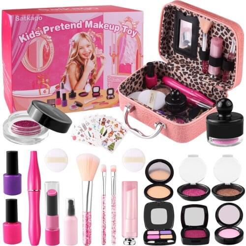 21PCS Kids Pretend Play Makeup Kit Cosmetic Handbag and Cartoon Stickers for Children Toddlers Girls Birthday Christmas Gifts