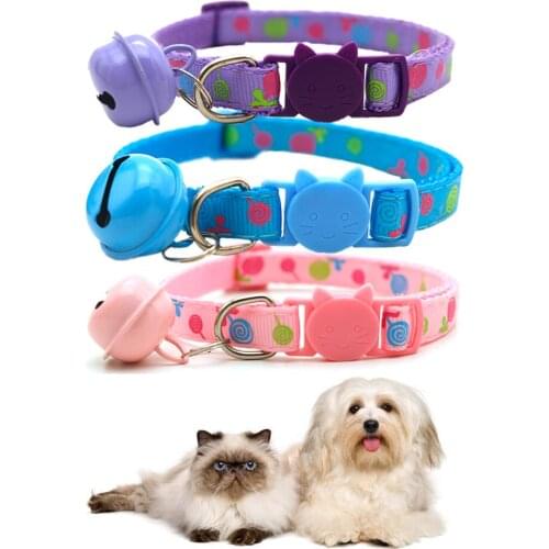 Cute Lollipop Dog Cat Collar with Bell for Cats Nylon Chihuahua Kitten Collar Belt Safety Cat Collar for Kittens Coleira Gato