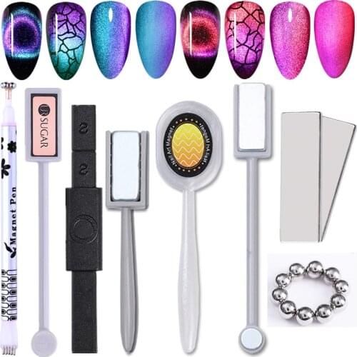 Multi-funcation 12 in 1 Magnetic Nail Art Stick 9D Cat Magnetic Effect Strong Magnet Board Painting Gel Nail Polish Tool