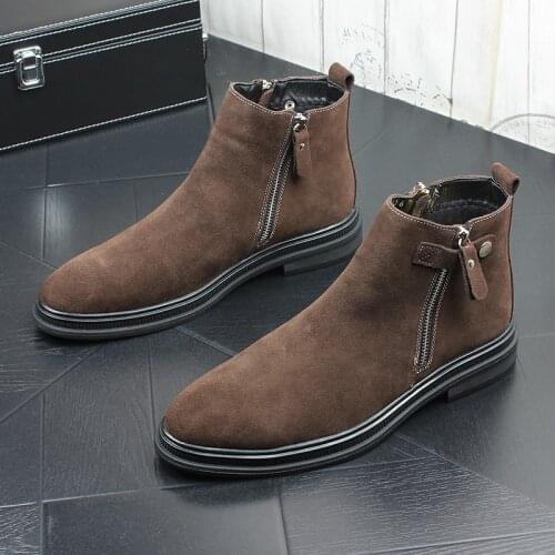 England style mens leisure chelsea boots black brown cow suede leather tooling shoes vintage cowboy boot handsome ankle botas