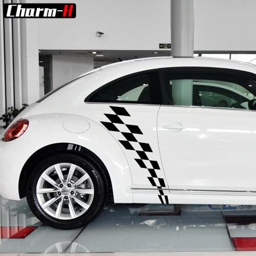 2pcs Car Styling Door Side Body Vinyl Decal for Volkswagen Beetle 2011-Present Checkered Flag Checkerboard Stickers Accessories