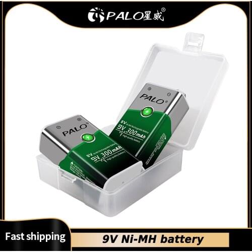 PALO 1-6pcs 300mAh 9V NiMH rechargeable battery low self discharge 9V 6f22 battery 9 volt batery for toys