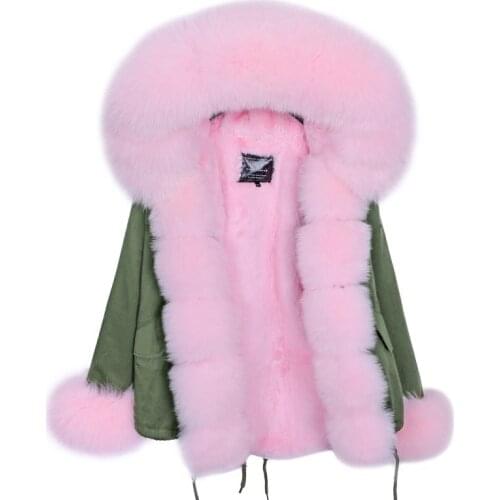 MAOMAOKONG new fox fur collar, pink inner liner, detachable warm short jacket