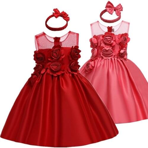 Baby Girl Dress Infant Baby Girl Dress Red Flower Lace Big Bow Baptism Dress for Girls First Year Birthday Party Wedding