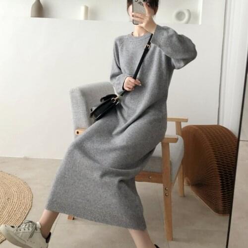 Autumn Winter Long Sweater Dress Women Korean Loose Large Size Warm Jumper Knitwear Casual Knitted Dress Robe Femme Sukienki