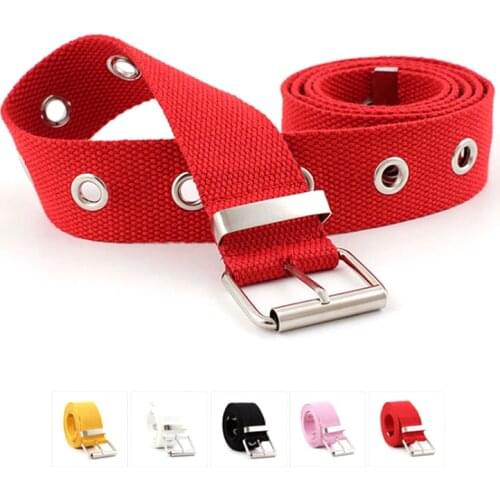 Metal Buckle Eyelet Belt Fashion 3.8cm Wide Female Belt Canvas Womens Harajuku Waistband Waist Black White Red