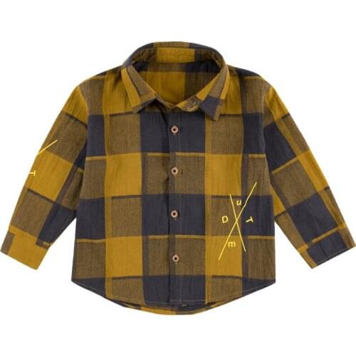 Boy long sleeve plaid shirt Boy casual plaid shirt Boy cotton comfortable shirt Boy letter pattern plaid shirt