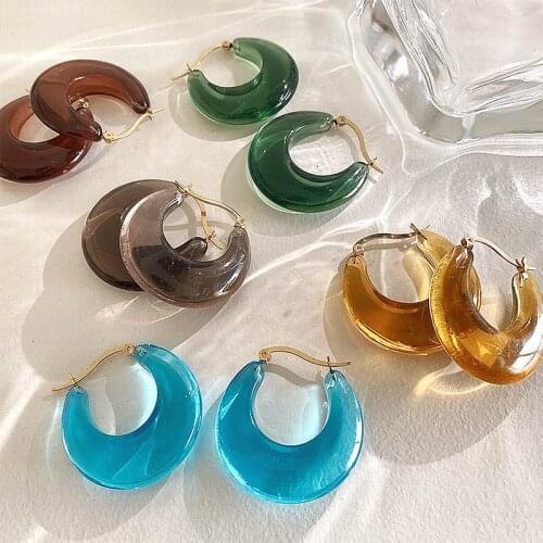 Colorful Transparent Resin Earrings For Women Korean Style Simple All Match Round Circle New Earings Wholesale