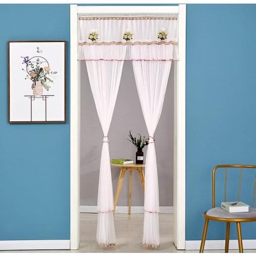 Mesh cloth Door curtain Non perforated gauze embroidered lace curtains For bedroom with anti mosquito telescopic rod in summer