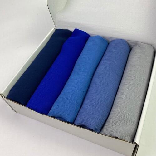 5pc/Box Plain Crepe HIjabs Heavy Chiffon Scarf Soft Shawls Muslim Crinkle Wraps Headband Customize Gift Box Foulard Femme