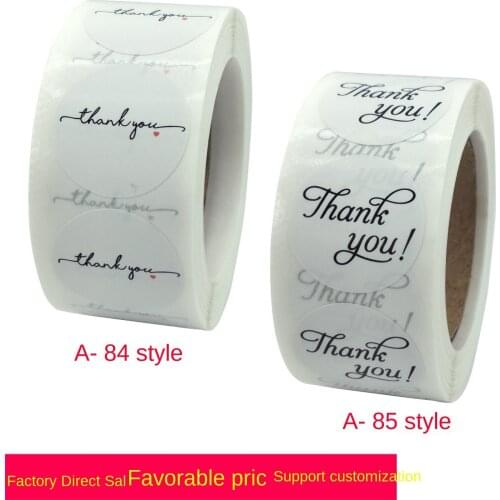 Thank you coated paper sticker white thank you self adhesive sticker label 500 pieces / roll
