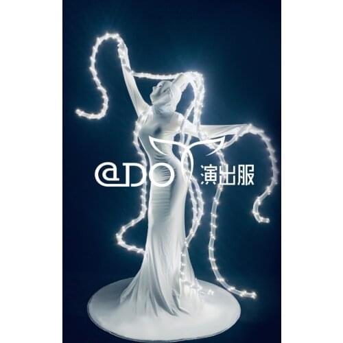 LED luminous skirt Halloween party cosplay dress Bar nightclub GOGO show white LED octopus costume