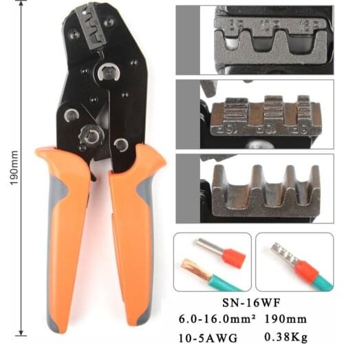 Tube VE Terminals Crimper And Interchangeable Dies For Heat Shrinkable Connector Wire Crimping Tools Ratcheting 7Inch SN-16WF