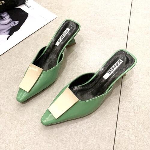 Ladies Pump High Heels 4cm High Heel Women Shoes Ladies Slippers Fashion Women Summer Outside Slippers Women Mules Women