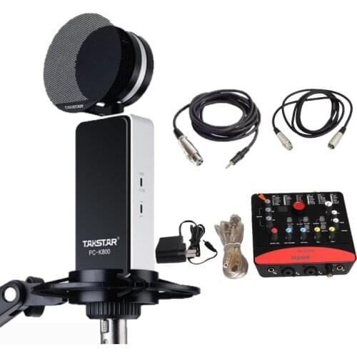 High quality Original Takstar PC-K800 microphone+ ICON upod pro sound card with audio cables for professional studio recording