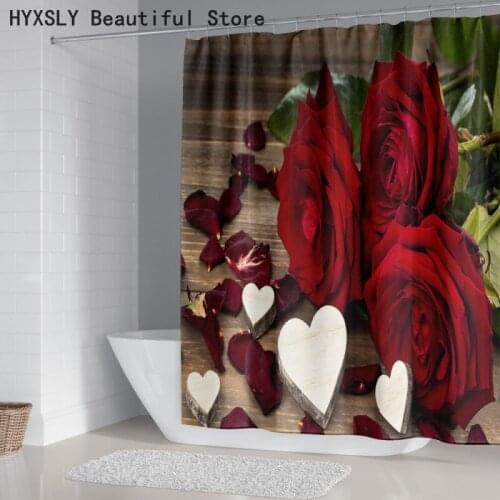 Red Rose Floral Shower Curtain 3D Print Curtains Bathroom Decoration Polyester Waterproof Fabric Bath Cover Set with Hooks
