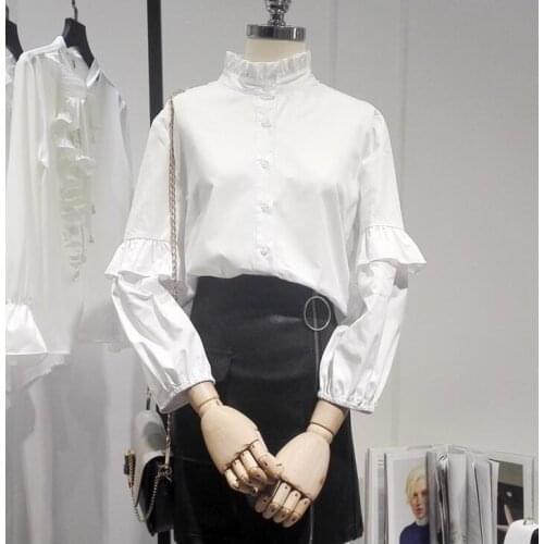 Womens spring autumn long sleeve lantern sleeve white shirt female casual loose basic OL Shirt plus size chic Blouse TB579