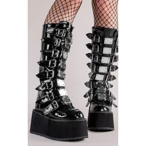 Gothic Style INS Hot Sale Fashion Motorcycle Boots Woman Shoes Big Size 34-50 Wedges High Heels Buckles Platform Boots Female