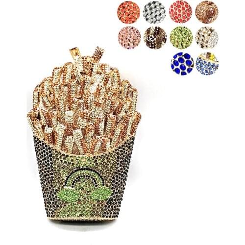 Newest Bridal wedding party purses women evening party special bag diamonds French fry fries rainbow clutches crystal purses