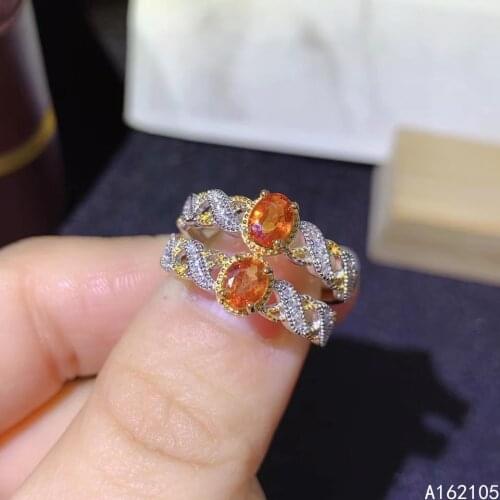 925 Pure Silver Chinese Style Natural Orange Sapphire Womens Luxury Popular Two color Adjustable Gem Ring Fine Jewelry Support