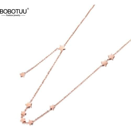 BOBOTUU Creative Simple Gypsophila Chain & Link Necklaces Jewelry Titanium Steel Chokers Necklace For Women Collier BN18017