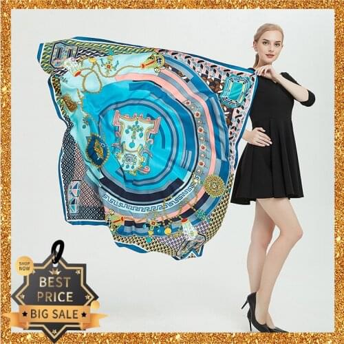 2020 New Print Women Big Scarf 130cm Square Pashmina Twill Silk Feeling Ladies Kerchief Luxury Scarves Hijab Fashion Shawl Wrap