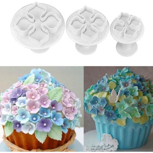3Pcs/set Hydrangea Laurustinus Flower Gum Paste Cookie Cutters Cookie Mold Plunger Cutter Fondant Cake Decrating Tool Cake Tools