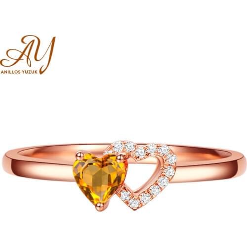 Anillos Yuzuk Heart 925 Sterling Silver Citrine Gemstone Wedding Engagement Rose Gold Ring Wedding Bands Fine Jewelry
