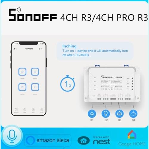 SONOFF 4CH PRO R3/4CH r3 4 Channel/ Gang Intelligent Wireless Switch Module Inching Interlock Ewelink Remote Alexa Voice Control