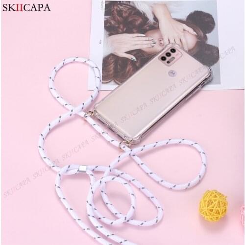 Crossbody Necklace Strap Lanyard Cord Phone Case for MOTO G50 G10 E7 G9 Power G100 G Play 5G Transparent Airbag Shockproof Cover