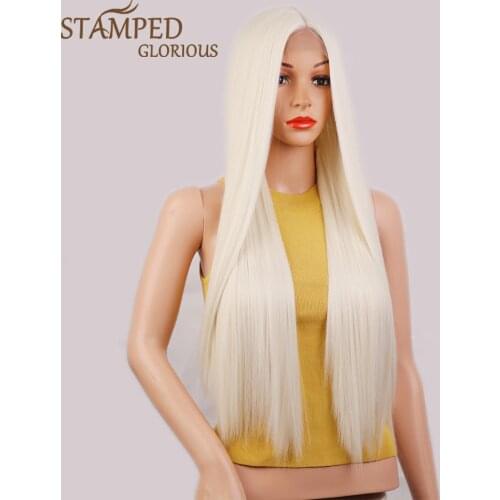 Stamped Glorious 30inches Lace Front Wig Middle Part Long Straight Synthetic Wigs for Women Heat Resistant Fiber Cosplay Wig