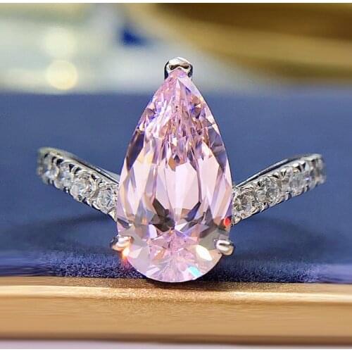 7*13mm High Carbon Diamond Yellow Pink Blue Ring Engagement Wedding Party Fine Jewelry Super Flash Noble Woman Gift