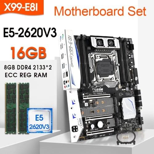 JINGSHA X99 E8I LGA 2011-3 Motherboard Set With E5 2620V3 And 2pcs x 8GB = 16GB DDR4 2133MHZ ECC REG RAM Support Turbo Boost