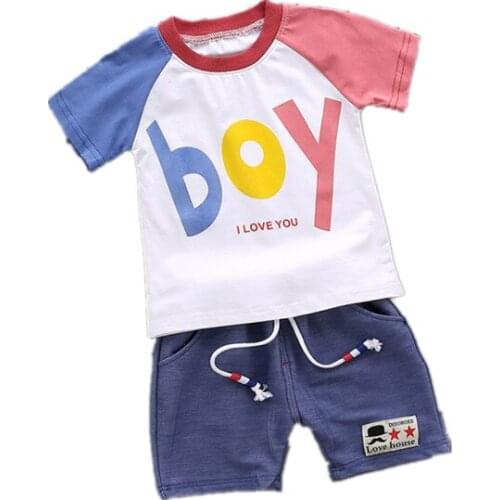 Summer Children Out Cotton Clothes Baby Boy Letter O-Neck T Shirt Shorts 2Pcs/sets Infant Outfit Kids Fashion Toddler Tracksuits