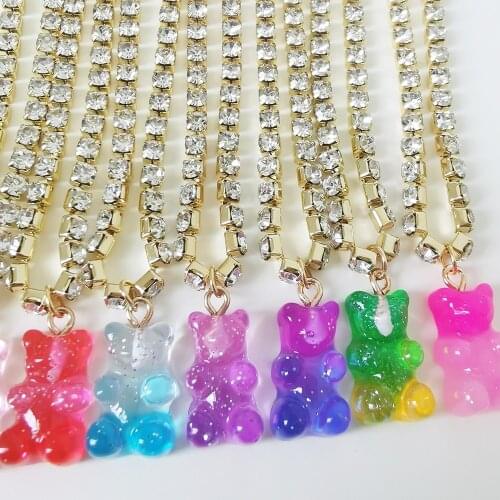 VG 6YM Fashion Multicolor Transparent Bear Necklace Cute Candy Color Resin Gummy Bear Pendant Necklace Women Jewelry wholesale
