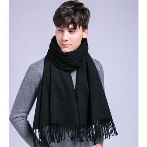 Mans Winter 100% Wool Scarf Cashmere Luxury Wool Thicken Solid Warm Shawls and Wraps for Men Pashmina Muffler Pure Wool Scarves