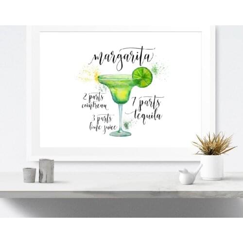 Bar Wall Art Margarita Prints And Poster , Cocktail Margarita Recipe Print Canvas Painting Wall Pictures Bar Kitchen Art Decor