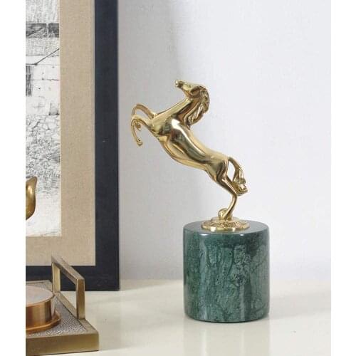 Natural Marble Copper Horse Office Desk Wine Cabinet Ornaments Display Gift