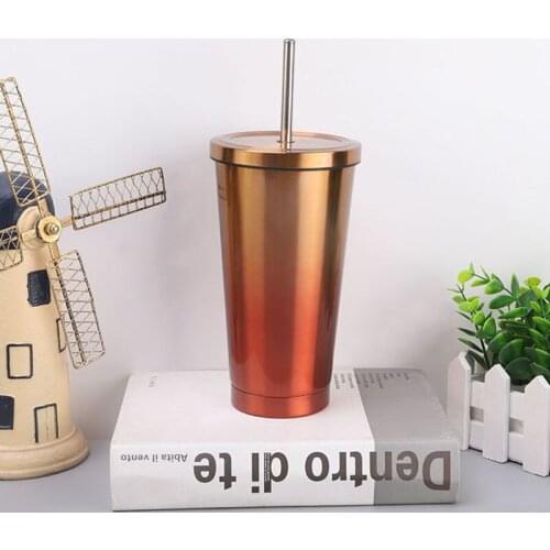 New Hot Sale 500ML 304Stainless Steel Straw Cup Large Capacity Vacuum Solid Color Coffee Mug Tumbler Cup