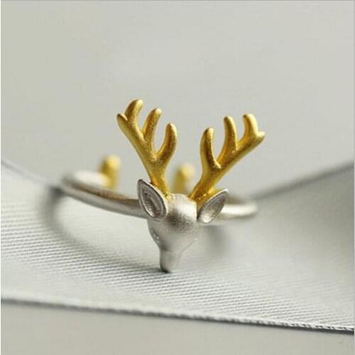 New Arrival Fashion Cute Animal 925 Sterling Silver Jewelry Popular Elk Antler Deer Female Opening Beautiful Ring SR267