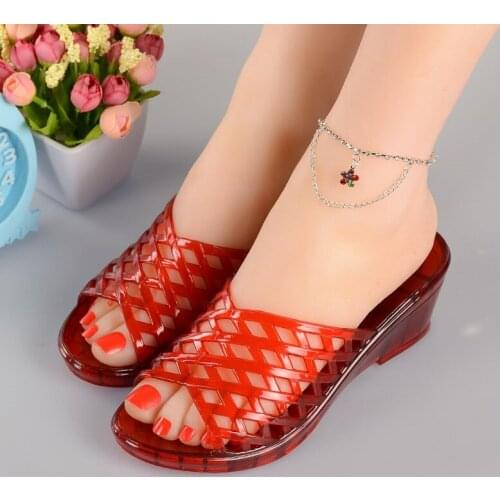 Summer New FashionOutdoorCut Out Peep Toe Thick Heels Crystal Transparent Plastic Women Gladiator Slippers Ladies Slides slipper