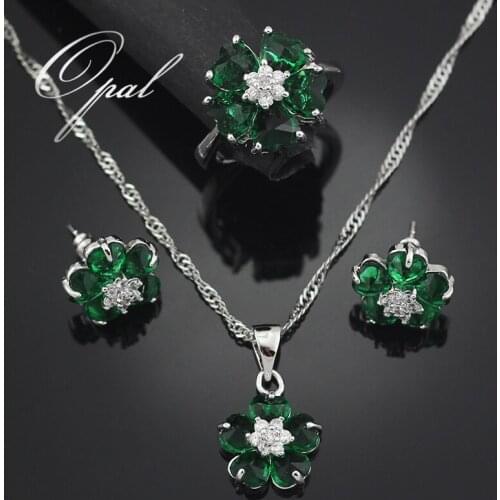 Lovely Flower Jewelry Sets Silver Plated Necklace Pendant Earrings Rings for Women T002E